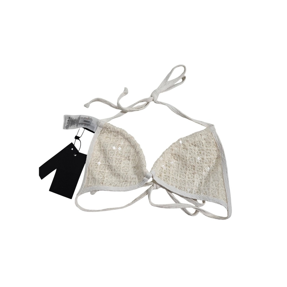 South Beach sequin crochet triangle bikini top in cream - Size US 2‎